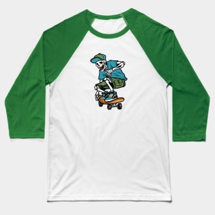 Cool Skater Skeleton Baseball T-Shirt